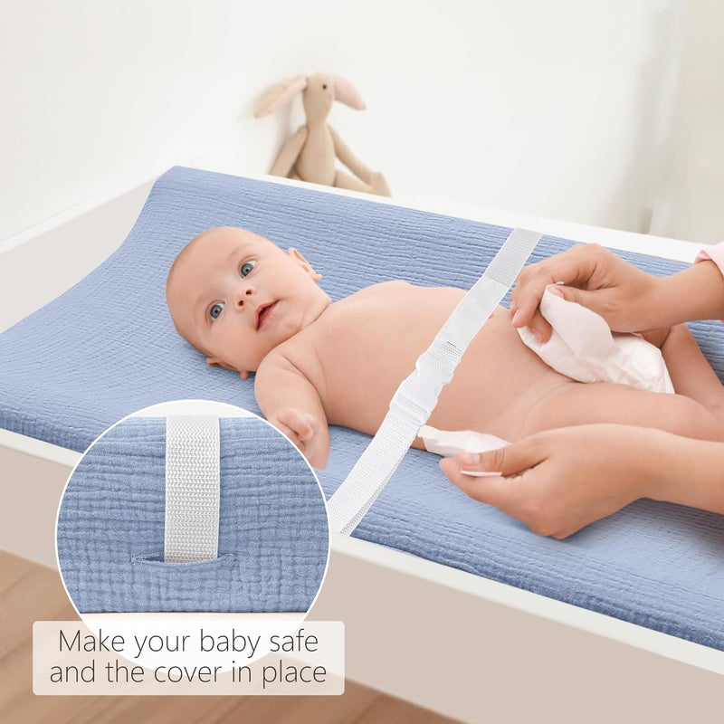 Bearmoss Changing Pad Cover, 2 Pack Muslin [100% Cotton] Diaper Changing Table Covers, 32'' x 16'' Soft Breathable Changing Pad Sheets for Unisex Baby Girls and Boys with Strap Holes (Mint Gum) - Image 3